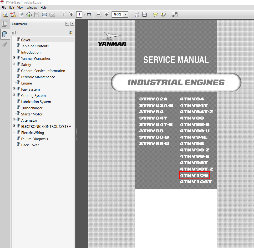 Yanmar 4TNV106 Engine Service Repair Manual 2 Yanmar 4TNV106 Engine Service Repair Manual PDF cover with engine repair and maintenance information